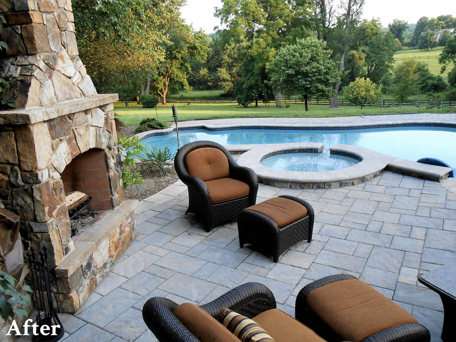 Paver Pool Deck Fireplace & Spa Patio-AFTER