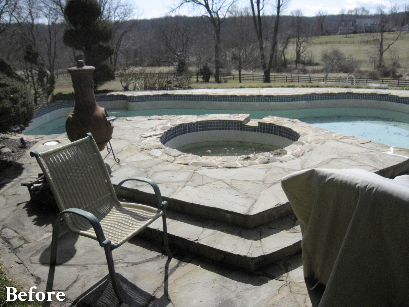 Paver Pool Deck Fireplace & Spa Patio-BEFORE
